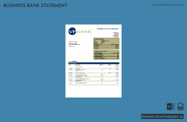VP Bank Firmenkontoauszug – Beispielansicht (Word und PDF)